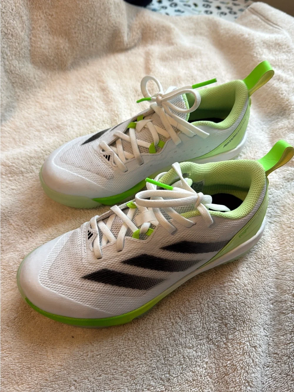 Adidas White & Lime Green Kids Turf Soccer Shoes